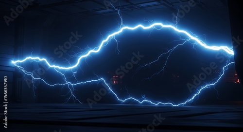 High voltage blue electric arc intense power discharge science technology research energy abstract dark background bright plasma dynamic electrical storm surge light phenomenon