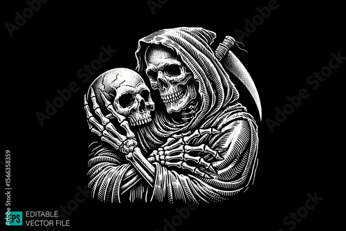 Grim Reaper dark art scary creepy style tattoo illustration vector black and white background templates