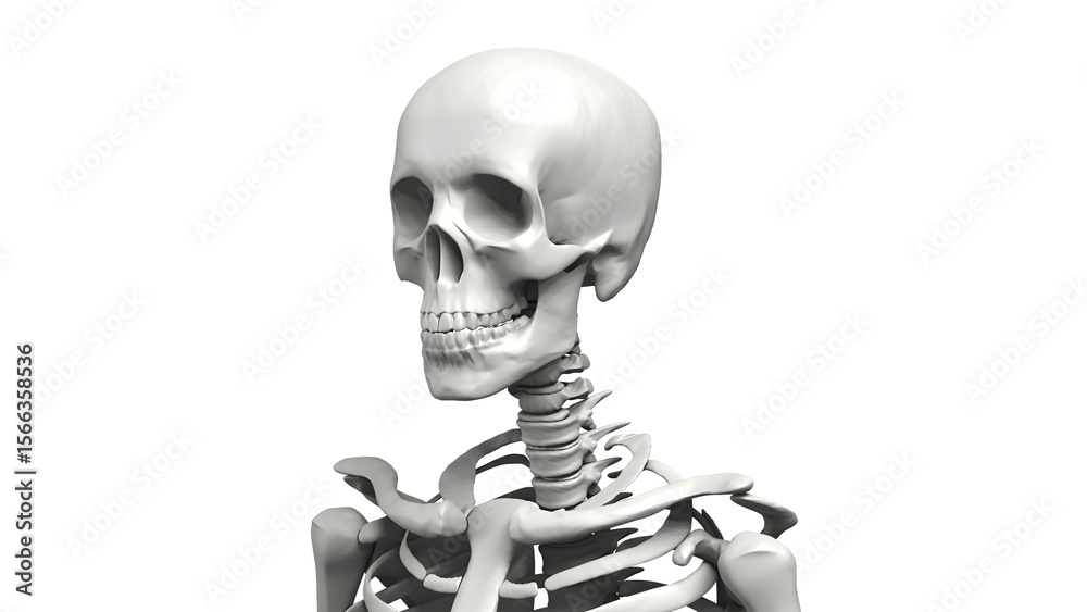 Fototapeta premium Bust up shot of Human body Skeleton, Anatomy bones Illustration. Transparent Background. 3d render image.