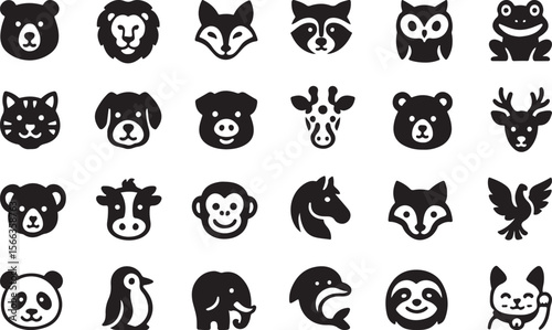 Cute Simple Animal Icons Set - Vector Collection