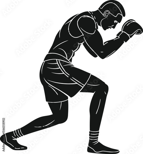 boxer crouching for defense black silhouette vector