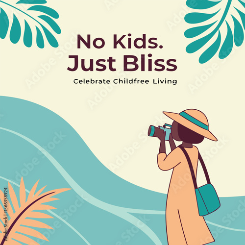 Childfree Woman Taking Pictures on Vacation, Celebrating Blissful Lifestyle