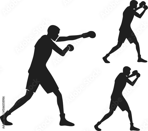 boxer doing shadowboxing black silhouette vector