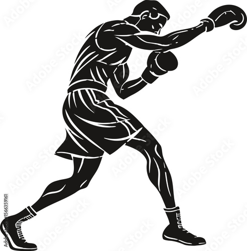 boxer ducking to avoid punch black silhouette vector