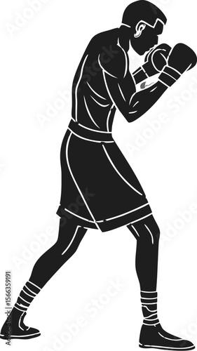 boxer in southpaw stance black silhouette vector