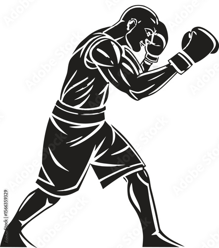 boxer raising both fists up black silhouette vectorboxer raising both fists up black silhouette vector