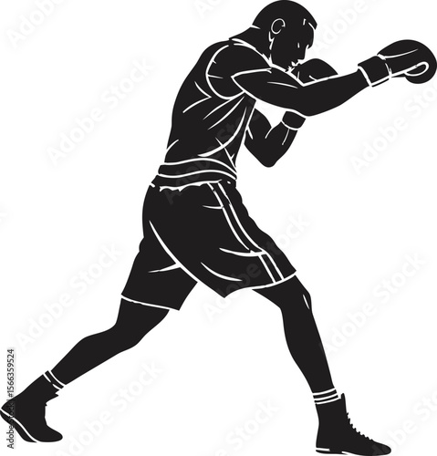 boxer shadowboxing with gloves black silhouette