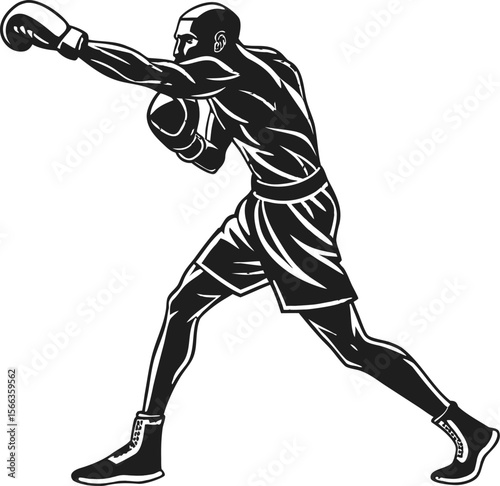 boxer throwing punch with gloves black silhouette