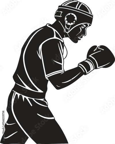 boxer wearing headgear black silhouette