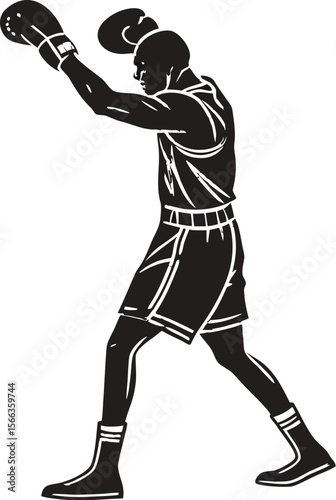 boxer with boxing gloves up black silhouette