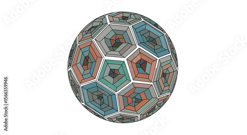 Abstract geometric soccer ball design with colorful panels and detailed textures capturing the essence of the sport