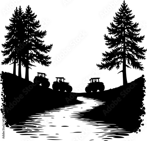 Tractor Convoy Silhouette with Forest Background vector bundle
