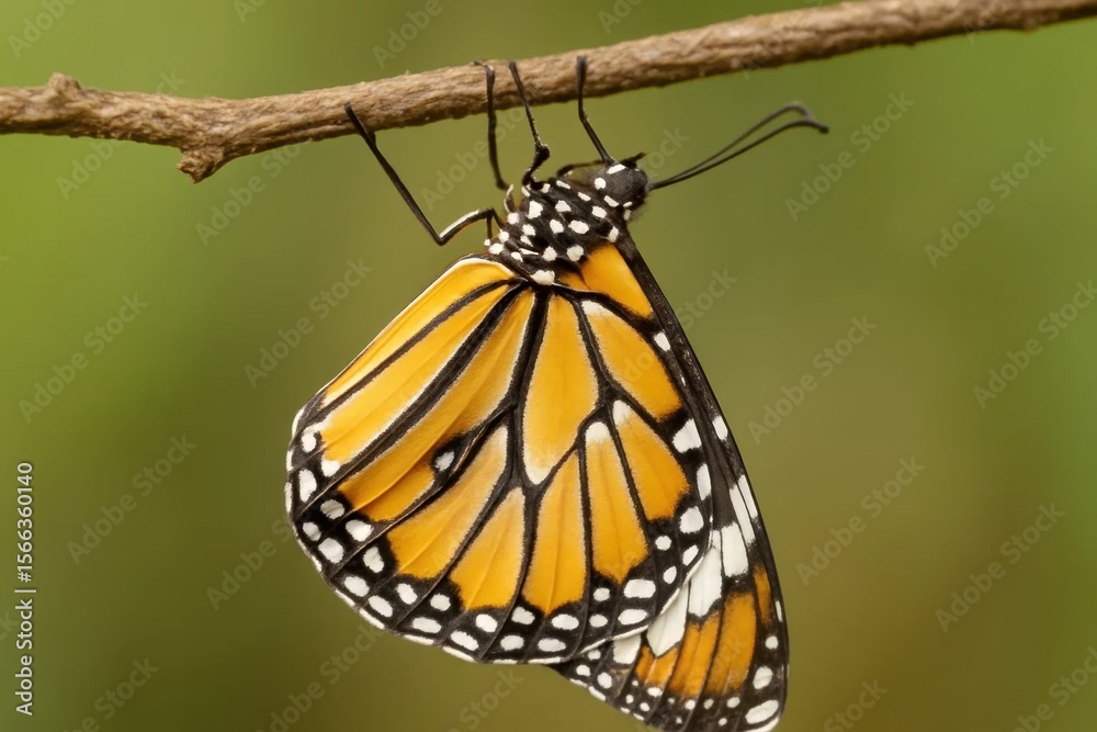 Naklejka premium A Monarch Butterfly Emerges from its Chrysalis