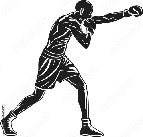 boxer throwing body shot punch black silhouette