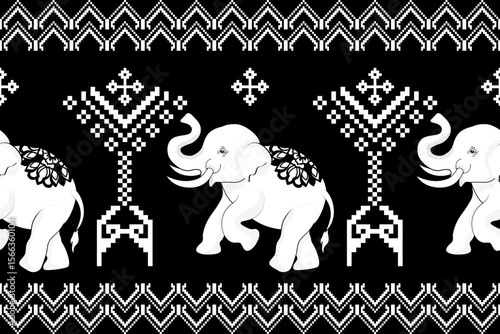 Elephant border, ethnic pattern, ornament, Thai traditional style, illustration design for background,carpet,wrapping, textile, silk, fabric,trousers.

