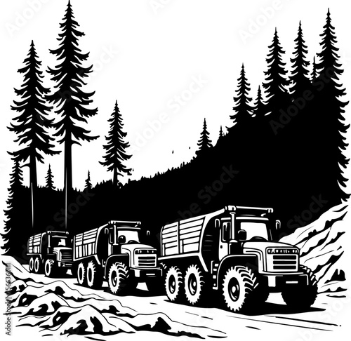 Tractor Convoy Silhouette with Forest Background vector bundle