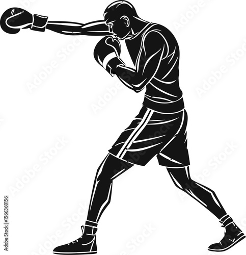 boxer throwing cross punch black silhouette vector