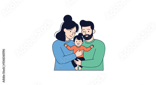 A happy family portrait depicting parents holding their young child affectionately together