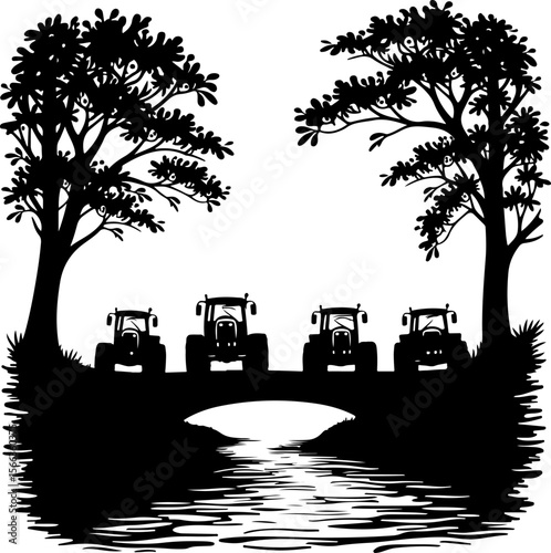 Tractor Convoy Silhouette with Forest Background vector bundle