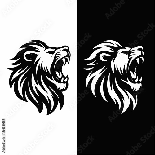 Dual Lion Majesty – Black & White Victorian Style Illustration