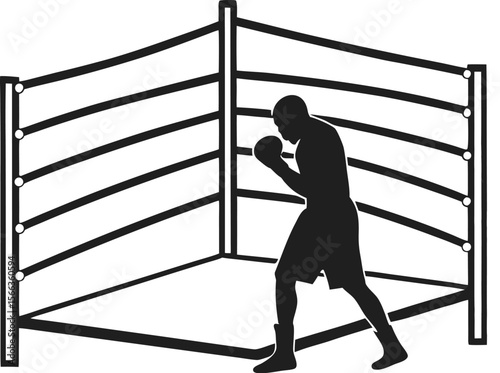 boxing ring with single boxer black silhouette