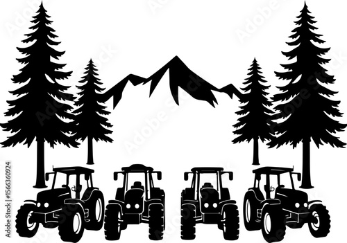 Tractor Convoy Silhouette with Forest Background vector bundle