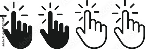 Pointing finger icons with radiating lines hand click