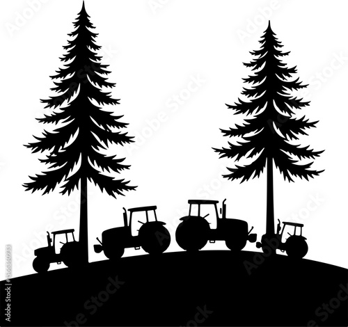 Tractor Convoy Silhouette with Forest Background vector bundle