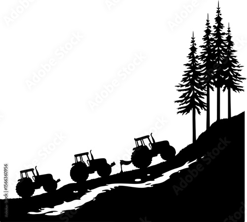 Tractor Convoy Silhouette with Forest Background vector bundle