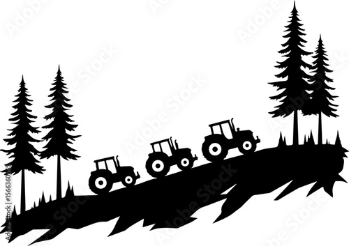 Tractor Convoy Silhouette with Forest Background vector bundle