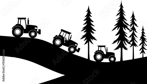 Tractor Convoy Silhouette with Forest Background vector bundle