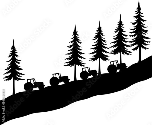 Tractor Convoy Silhouette with Forest Background vector bundle