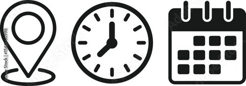 Location clock calendar icons time