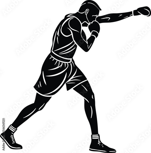 male boxer throwing punch black silhouette