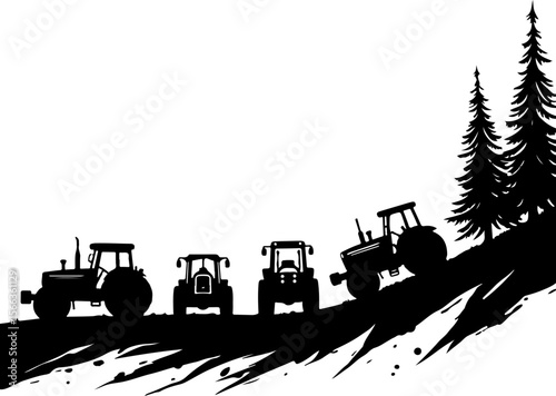Tractor Convoy Silhouette with Forest Background vector bundle