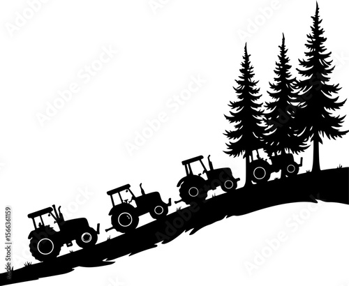 Tractor Convoy Silhouette with Forest Background vector bundle