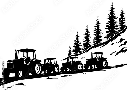 Tractor Convoy Silhouette with Forest Background vector bundle