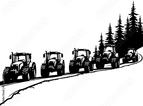 Tractor Convoy Silhouette with Forest Background vector bundle