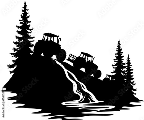 Tractor Convoy Silhouette with Forest Background vector bundle