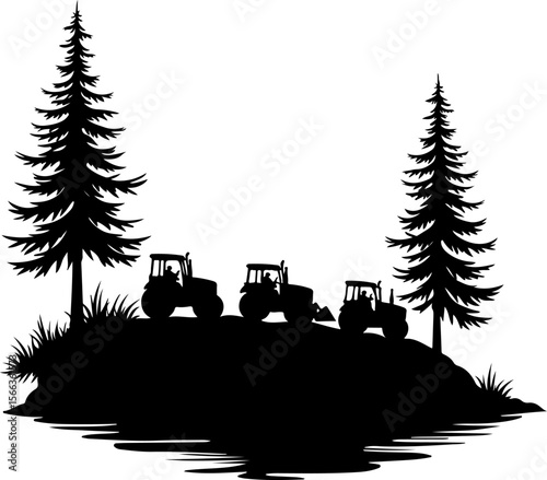Tractor Convoy Silhouette with Forest Background vector bundle