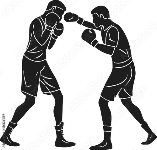 two boxers preparing to fight black silhouette