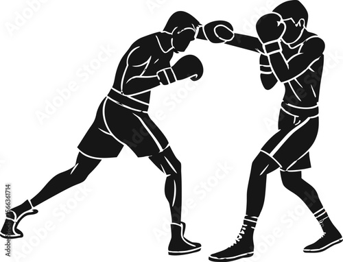 two boxers sparring in ring black silhouette vector