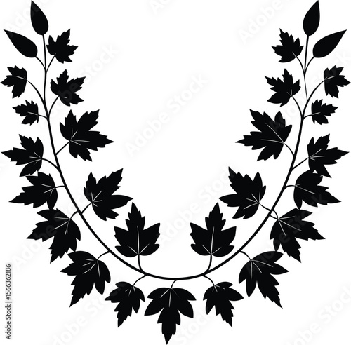 Black silhouette u shaped maple leaf wreath design