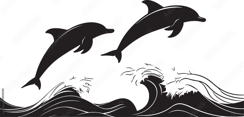 Fototapeta premium Dolphin Silhouettes Over Ocean Waves