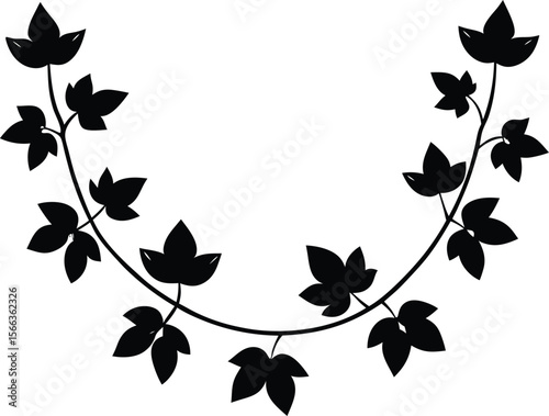 Black silhouette vine with leaves half circle design element