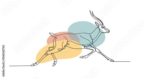 Dynamic motion study of a leaping gazelle with colorful abstract shapes illustrating fluid movement and energy flow
