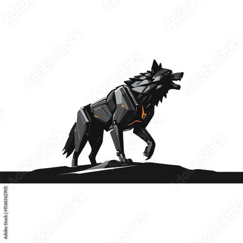 Black Robot Wolf Howling at the Sky
