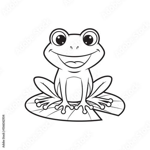 Adorable Cartoon Frog Sitting on a Lily Pad Free Coloring Page