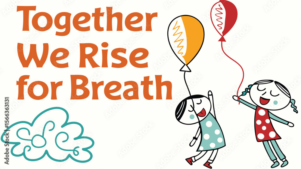 Fototapeta premium Two Cartoon Girls with Balloons, Celebrating Togetherness