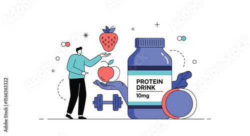 Healthy lifestyle and sports nutrition for fitness and wellness with a protein drink and fresh fruits